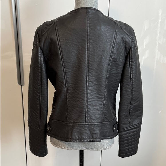 Calvin Klein Charcoal Grey Faux Leather Biker Jacket, Size M - Picture 8 of 16
